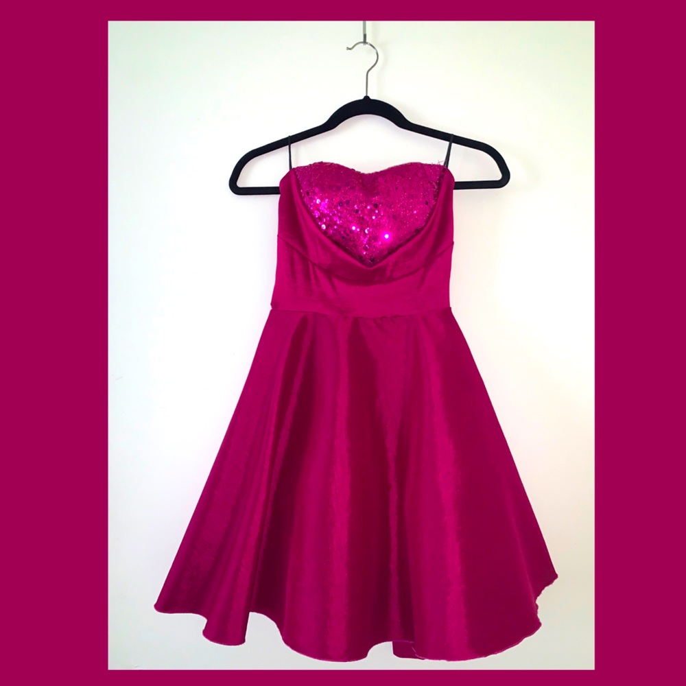 Hot Pink Short Strapless Party Dress